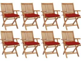 Conjunto 8 Cadeiras de Jardim  Dobráveis c/Almofadas 3072798 (56x58x88 cm - Madeira)