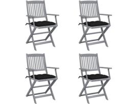 Conjunto 4 Cadeiras de Exterior VIDAXL Dobráveis c/Almofadas 3064531 (54x57x91 cm - Madeira de Acácia)