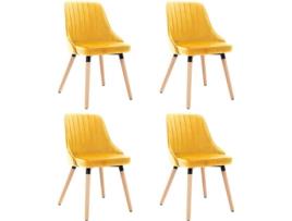 Conjunto 4 Cadeiras de Jantar VIDAXL (Amarelo - Veludo - 50 x 55 x 88 cm)