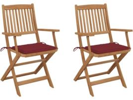 Conjunto 2 Cadeiras de Jardim  Dobráveis c/Almofadas 3064599 (54x57x91 cm - Madeira de Acácia)