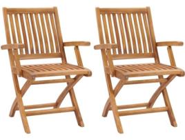 Conjunto 2 Cadeiras de Jardim VIDAXL c/Almofadas 3062386 (56x58x88 cm - Madeira de Teca)