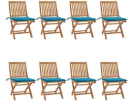 Conjunto 8 Cadeiras de Jardim VIDAXL Dobráveis c/Almofadas 3072865 (46,5x58x88 cm - Madeira)