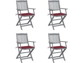 Conjunto 4 Cadeiras de Exterior VIDAXL Dobráveis c/Almofadas 3064518 (54x57x91 cm - Madeira de Acácia)