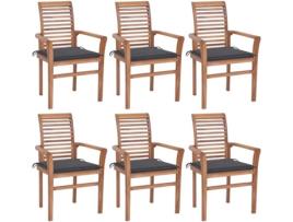 Conjunto 6 Cadeiras de Exterior VIDAXL c/Almofadas 3072946 (62x56,5x94 cm - Madeira)