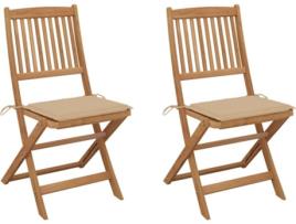 Conjunto 2 Cadeiras de Jardim  Dobráveis c/Almofadas 3064647 (48,5x57x91 cm - Madeira de Acácia)