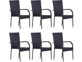 Conjunto 6 Cadeiras de Exterior VIDAXL Empilháveis 310087 (55,5x53,5x95 cm - Rattan)