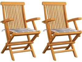 Conjunto 2 Cadeiras de Jardim VIDAXL c/Almofadas 3062501 (55x60x89 cm - Madeira de Teca)