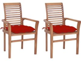 Conjunto 2 Cadeiras de Exterior VIDAXL c/Almofadas 3062616 (62x56,5x94 cm - Madeira de Teca)