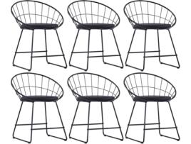 6 Cadeiras jantar  c/ assentos couro artificial aço preto