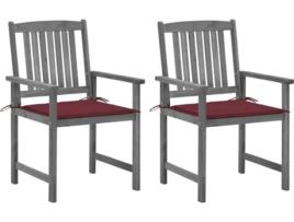 Conjunto 2 Cadeiras de Jardim  com Almofadas (Cinzento - Madeira - 61x57x92 cm)