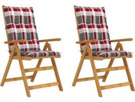 Conjunto 2 Cadeiras de Jardim VIDAXL Reclináveis com Almofadas (Castanho - Madeira - 57x69x111 cm)