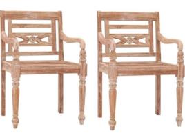 Conjunto 2 Cadeiras de Jardim VIDAXL Batávia (Castanho - Teca - 55x51,5x84 cm)