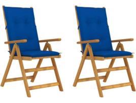 Conjunto 2 Cadeiras de Jardim VIDAXL Reclináveis com Almofadas (Castanho - Madeira - 57x69x111 cm)