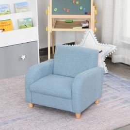HOMCOM Sofá Infantil Mini Sofá para Crianças acima de 3 anos com Assento Acolchoado Apoio para os Braços e Estrutura de Madeira Carga Máx. 65kg 49x45x44cm Azul