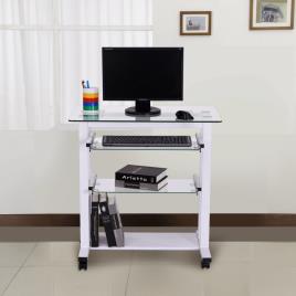 Secretária para Computador PC Escritório Gabinete Secretária com Prateleiras de Vidro – branco– 80 x 51 x 83 cm