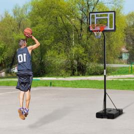 HOMCOM Cesta de basquete com suporte portátil Aro de cesta ajustável em altura com base recarregável para crianças e adultos 86x153x250-350 cm Preto