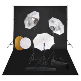 Kit estúdio fotográfico com lâmpadas/sombrinhas/fundo/refletor