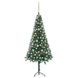 Árvore Natal artif. canto c/ luzes LED/bolas 120 cm PVC verde