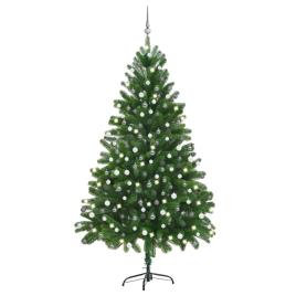 vidaXL Árvore de Natal artificial com luzes LED e bolas 210 cm verde