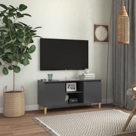 Móvel de TV c/ pernas de madeira maciça 103,5x35x50 cm cinzento