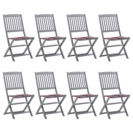 Conjunto 8 Cadeiras de Jardim  Dobráveis com Almofadas (Cinzento - Madeira - 48,5x57x91 cm)