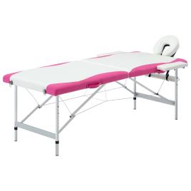 Mesa de massagem dobrável 2 zonas alumínio branco e rosa