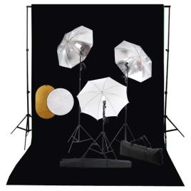Kit estúdio fotográfico com lâmpadas/sombrinhas/fundo/refletor