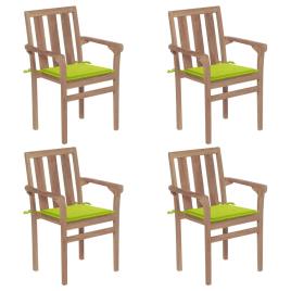 Conjunto 4 Cadeiras de Jardim  Empilháveis com Almofadas (Castanho - Madeira - 58x50x89 cm)
