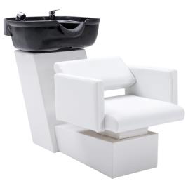 vidaXL Cadeira salão c/ lavatório couro art. 129x59x82 cm branco/preto