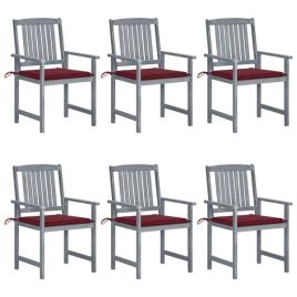 Conjunto 6 Cadeiras de Jardim  com Almofadas (Cinzento - Madeira - 61x57x92 cm)