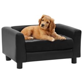 Sofá para cães 60x43x30 cm pelúcia e couro artificial preto