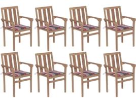 Conjunto 8 Cadeiras de Jardim  Empilháveis com Almofadas (Castanho - Madeira - 58x50x89 cm)