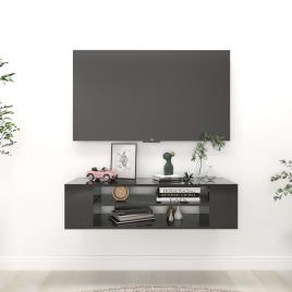 vidaXL Móvel de TV p/ parede 100x30x26,5 cm contrap. preto brilhante