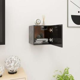 Armário de parede para TV 30,5x30x30 cm preto brilhante