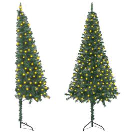 Árvore Natal artificial de canto com luzes LED 120 cm PVC verde