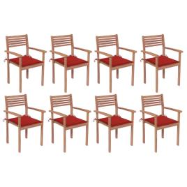 Conjunto 8 Cadeiras de Jardim  Empilháveis com Almofadas (Castanho - Madeira - 56x51x90 cm)