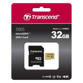 Transcend V Micro Sdhc 500s 32gb Class 10 Uhs-i U3 30 + Adaptador Memória Cartão One Size Green