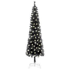 Árvore de Natal fina com luzes LED 210 cm preto