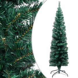 Árvore de Natal artificial fina com suporte 150 cm PVC verde