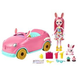 Enchantimals Carro Móvel Bunny 10.2´´ 10 Peça Definir Com Boneca Bunny Figura E Acessórios 4 Years Multicolor