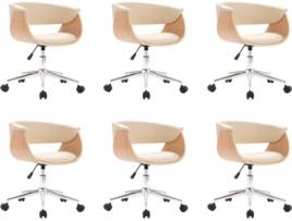 Conjunto 6 Cadeiras de Jantar VIDAXL (Creme - Couro Artificial - 59.5 x 58 x 74 cm)