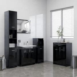 vidaXL 4 pcs conjunto de móveis de casa de banho preto brilhante