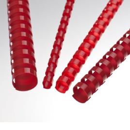 Lombadas para encadernação plásticas (medidas menores) Cor: Vermelho Diâmetro / capacidade de folhas: 14 mm / 110 fls
