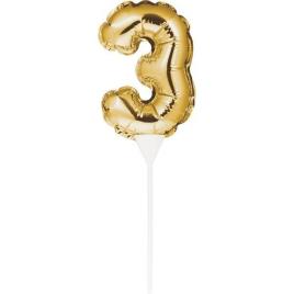 Topo De Bolo Mini Balão Foil Nº 3 - Ouro