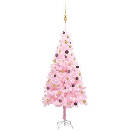 vidaXL Árvore de Natal artificial c/ luzes LED e bolas 210 cm PVC rosa