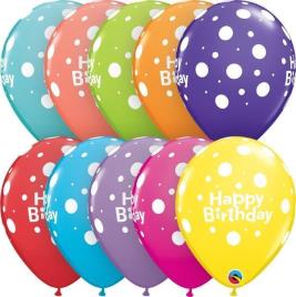 6 Balões Impressos Happy Birthday Big Polka Dots