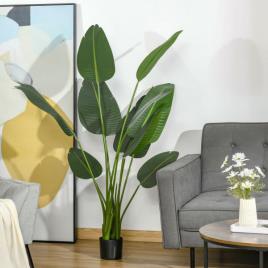 Planta Artificial Bananeira de 160cm com Vaso e 10 Folhas Realistas Planta Tropical Sintética para Decoração em Interior e Exte