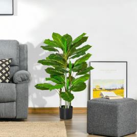 Planta Artificial de 95cm com 33 Folhas Realistas em Vaso de Cimento Planta Imitação Folha Perene Interior e Exterior para Deco