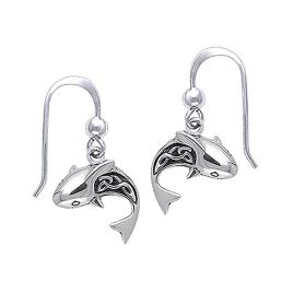 Celtic Shark Tail Long Hook Earring One Size Silver / Black