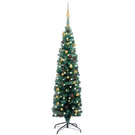 Árvore de Natal artificial fina c/ luzes LED/bolas 150 cm verde